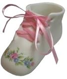 Personalized Porcelain Bisque Baby Shoe Keepsake - Pink Rose Border