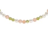 9-10mm Cultured Freshwater Pearl, Aventurine and Rose Quartz Necklace with Sterling Silver Heart Clasp