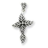 Sterling Silver Antiqued Leaf Cross with 20 Inch Sterling Silver Chain