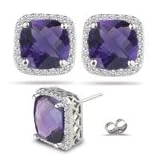 0.30 Ct Diamond and 0.78 Ct Amethyst Earrings in 14K White Gold