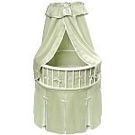 Badger Basket White Elegance Round Baby Bassinet w/ Sage Waffle Bedding