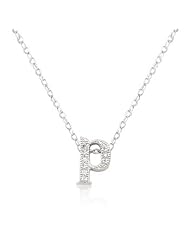 Alexander James White Gold Rhodium Plated Micro Pave Cubic Zirconia P Initial Pendant with Lobster Clasp set in Silvertone All pendants come with 16 Inch chain.