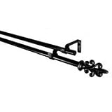 BCL Product Sourcing 58DFL86B Fleur-di-Lis Double Curtain Rod- Black Finish- 86-inch to 120-inch- 0.62-inch Diameter Pole