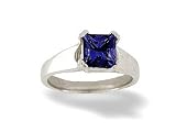14K White Gold Square Created Sapphire Solitaire Ring