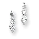 14k White Gold Three Stone Diamond Post Earrings