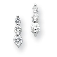 14k White Gold Three Stone Diamond Post Earrings