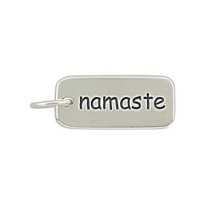 Rectangular NAMASTE Double Sided Engraved Charm or Pendant for Bracelets or Necklaces in Sterling Silver, #8360