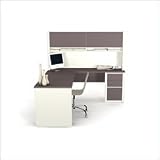 Cappuchino Cherry and Slate Bestar Connexion L-Shape Wood Computer Desk with Hutch