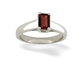 14K White Gold Genuine Emerald-cut Garnet Solitaire Ring