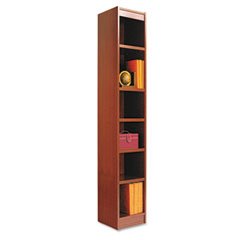 Alera Narrow Profile Bookcase, Wood Veneer, 6-Shelf, 12 x 72, Medium Cherry