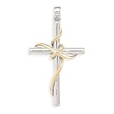 14KaratGoldPlateandRhodiumPlatedSterlingSilverCrossPendant