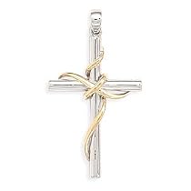 14 Karat Gold Plate and Rhodium Plated Sterling Silver Cross Pendant