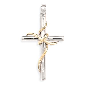 14 Karat Gold Plate and Rhodium Plated Sterling Silver Cross Pendant