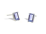 14K White Gold Genuine Emerald-cut Tanzanite Stud Earrings