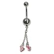 Stainless Steel Belly Ring with Pink Australian Crystals - Dangling CZ 14g/5mm ball