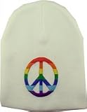 Outer Rebel Fashion Beanie- White with Rainbow Peace Sign