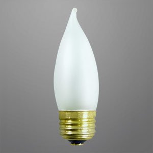 "DECORATIVE LIGHT BULB 40 WATTS FLAME TIP 5,000 HOURS MEDIUM BASE FROSTED"