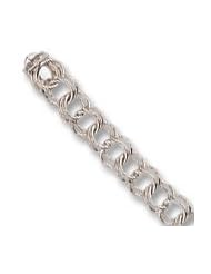 Rembrandt Charms, Hand Made Double Link 7" Charm Bracelet with Box and Safety Clasp in Sterling Silver or Gold