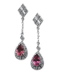 Ann Harrington Jewelry 14k White Gold .08 Ct Tw Diamond And 6x4 mm Pear Shape Genuine Pink Tourmaline Vintage Style Earrings