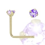 Image of Jewelco London 9ct Yellow gold Violet cubic zirconia claw-set Nose Stud