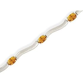 14K White Gold Genuine Oval Citrine Bracelet by Jewels For Me
