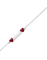 Children Sterling Silver Red Enamel Hearts Chain ID Bracelet - Length 13+2+2 cm