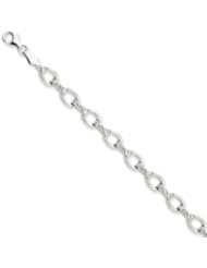 14k White Gold 7 Inch Hollow Diamond-cut Satin Fancy Bracelet w/ Lobster