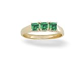 14K Yellow Gold Genuine Square Emerald 3-Stone Ring