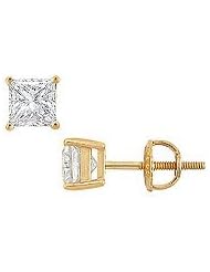 14K Yellow Gold : Princess Cut Diamond Stud Earrings â€" 1.50 CT. TW.