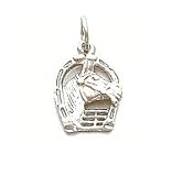 Charm - 14kt White Gold Solid Satin Diamond-cut Horse Head in Horseshoe Charm