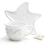 Set Of 4 Sanibel Sands Seashell And Starfish Design Teacups And Saucers Beach Home Decor