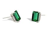 14K White Gold Emerald-cut Created Emerald Stud Earrings