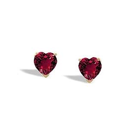 14K Yellow Gold Heart Created Ruby Stud Earrings