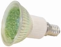 Leuchtmittel Farbiger LED-Strahler grün mit 18 superhellen LEDs 230 V Durchmesser 50 mm 270 cd E14 Sockel