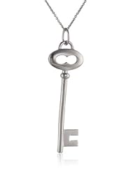 Sterling Silver Large Key Pendant Necklace with Rolo Chain, 18"