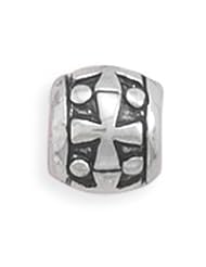 Solid Sterling Silver Black Enamel Spacer Bead with Cross Pattern. Genuine .925 High Quality Sterling Silver