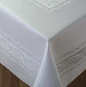 Thomas Ferguson Fine Scroll White Linen Double Damask Square Tablecloth 72in x72in (183cm x 183cm)