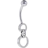 Solid 14KT White Gold Circular DIAMOND HOOP Dangle Belly Ring