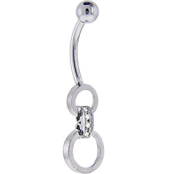 Solid 14KT White Gold Circular DIAMOND HOOP Dangle Belly Ring
