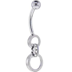 Solid 14KT White Gold Circular DIAMOND HOOP Dangle Belly Ring by 