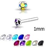 20 Pack 925 Sterling Silver Nose Studs Rings 1mm Gem 22G FREE Nose Ring Backing