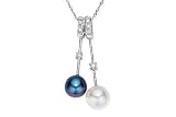 6-7mm Cultured Freshwater Black and White Pearls 14K Gold Pendant w/Chain and Diamond accents