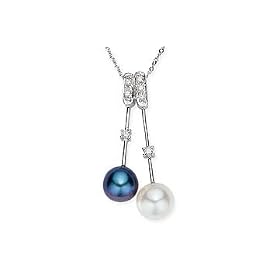 6-7mm Cultured Freshwater Black and White Pearls 14K Gold Pendant w Chain and... by Diamond.com