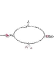 5 1/4 or 6 1/4 Inches Silver Pink Enameled Ballerina Girls Bracelet