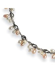Sterling Silver Freshwater Cultured Pink/White Pearl Antiqued Necklace - QH1985-16"