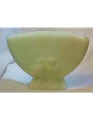 Single Detail Page Misc: Vintage Fenton Glass Yellow Custard Satin Lovebirds Vase With Sawtooth Edge - Fenton