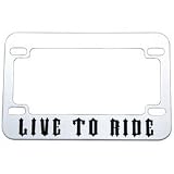 Diamond Plate Live To Ride Chrome Motorcycle License Plate Frame Four Mounting Holes