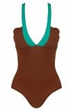 Colorblock Solid Deep Plunge Plus Size Swimsuit - Women's Swimwear Plus Size Swimsuits