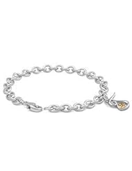 6 3/4 In Silver & 14K Gold Diamond Initial T Charm Bracelet For Girls