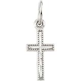 Childrens 14k White Gold Cross with Bead-Edge Necklace, 15